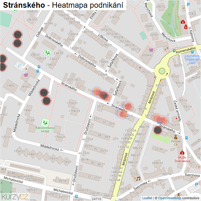 Mapa Stránského - Firmy v ulici.