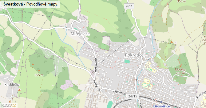 Švestková - záplavové mapy stoleté vody