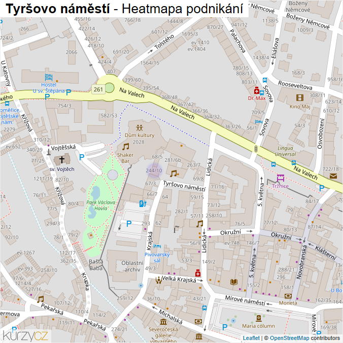 Mapa Tyršovo náměstí - Firmy v ulici.