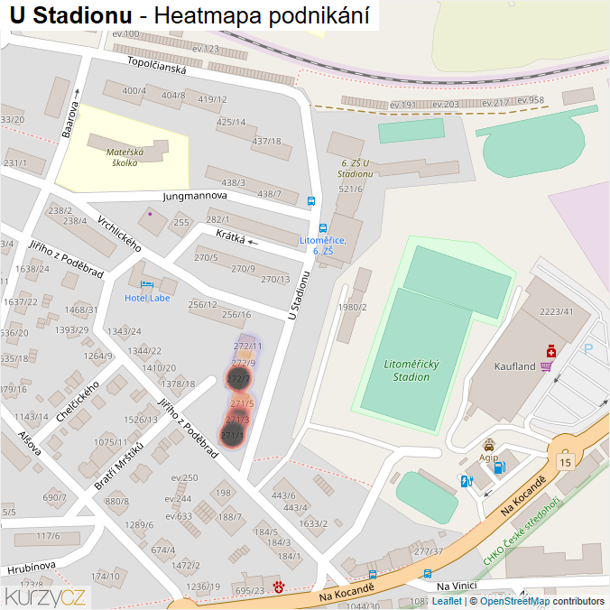 Mapa U Stadionu - Firmy v ulici.