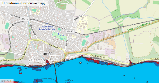 U Stadionu - záplavové mapy stoleté vody