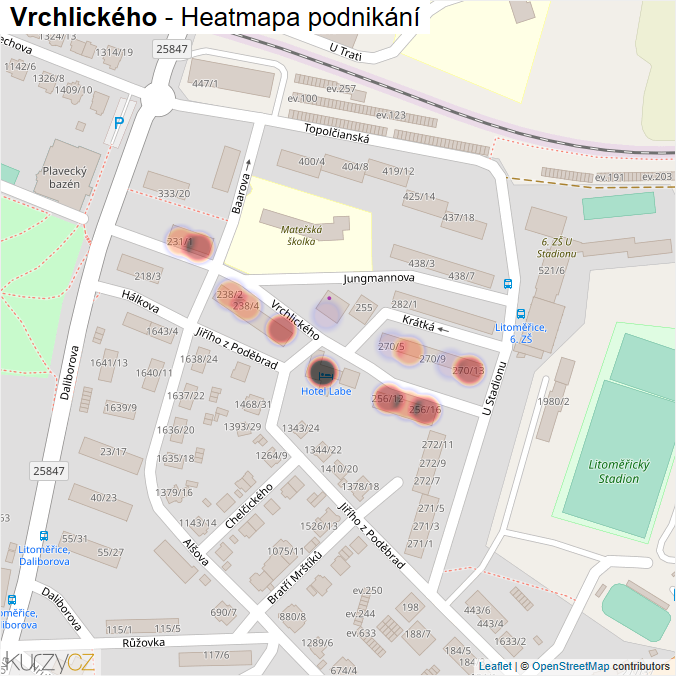 Mapa Vrchlického - Firmy v ulici.