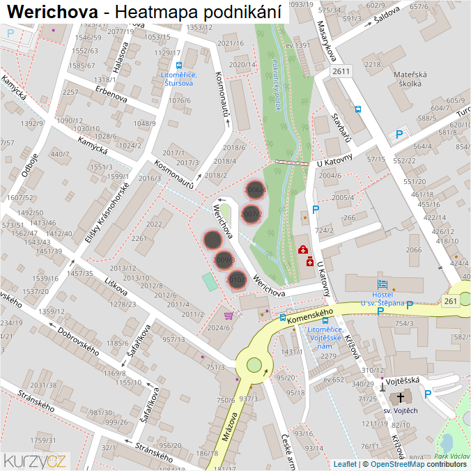 Mapa Werichova - Firmy v ulici.