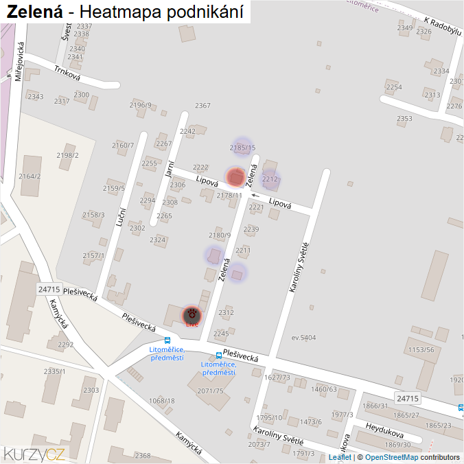 Mapa Zelená - Firmy v ulici.