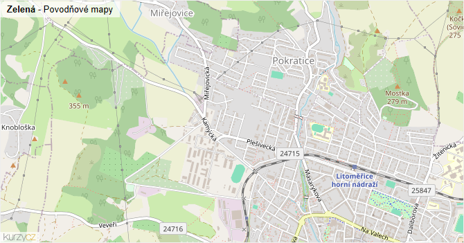 Zelená - záplavové mapy stoleté vody