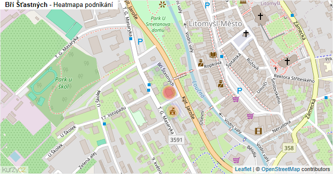 Bří Šťastných - mapa podnikání