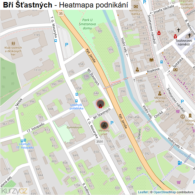 Mapa Bří Šťastných - Firmy v ulici.