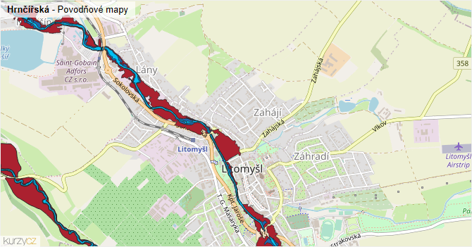 Hrnčířská - záplavové mapy stoleté vody