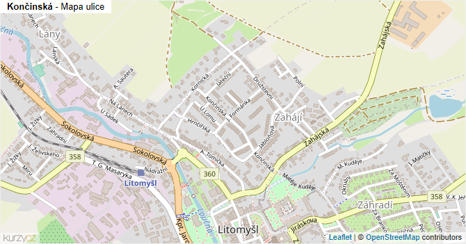 Končinská - mapa ulice