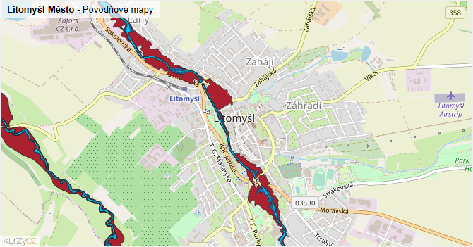 Litomyšl-Město - záplavové mapy stoleté vody