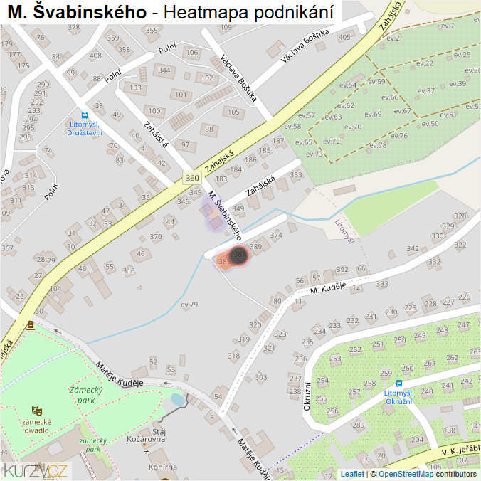 Mapa M. Švabinského - Firmy v ulici.