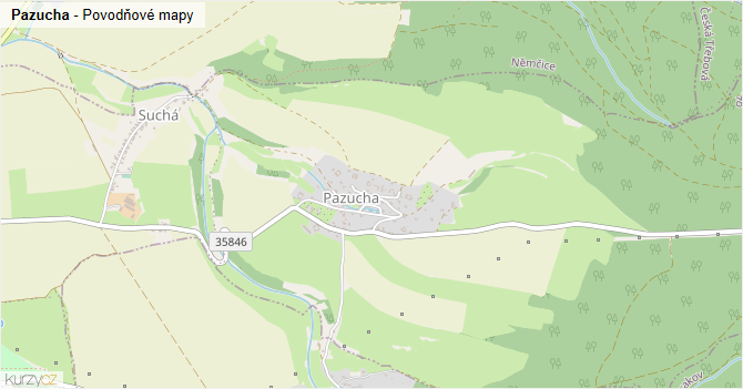 Pazucha - záplavové mapy stoleté vody