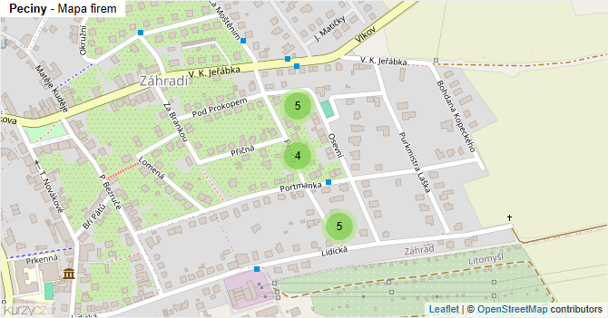 Peciny - mapa firem