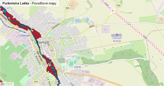 Purkmistra Laška - záplavové mapy stoleté vody