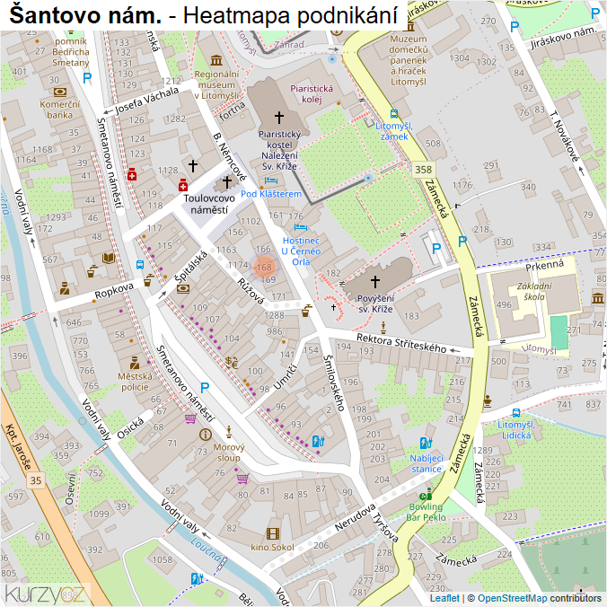 Mapa Šantovo nám. - Firmy v ulici.