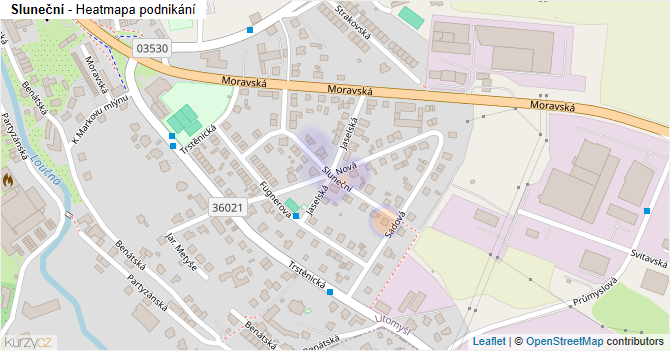 Sluneční - mapa podnikání