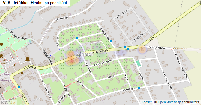 V. K. Jeřábka - mapa podnikání