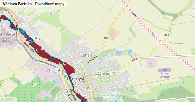 Václava Boštíka - záplavové mapy stoleté vody