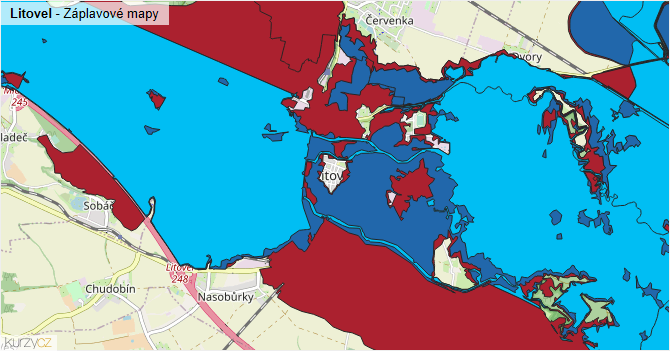 Litovel - záplavové mapy stoleté vody