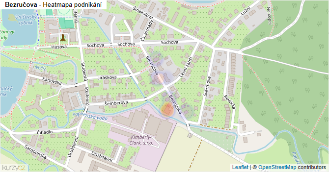 Bezručova - mapa podnikání