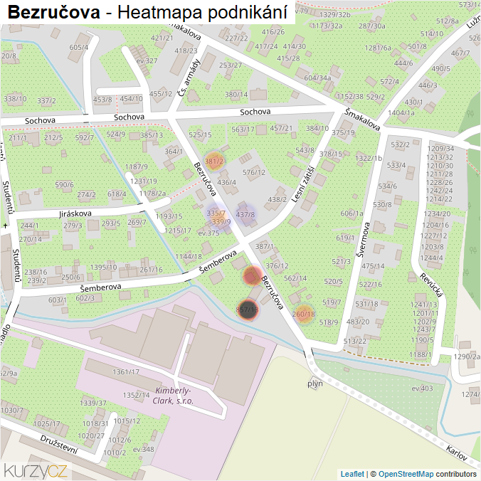 Mapa Bezručova - Firmy v ulici.