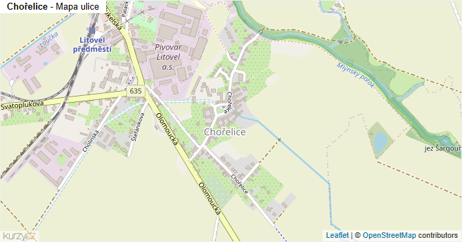 Chořelice - mapa ulice