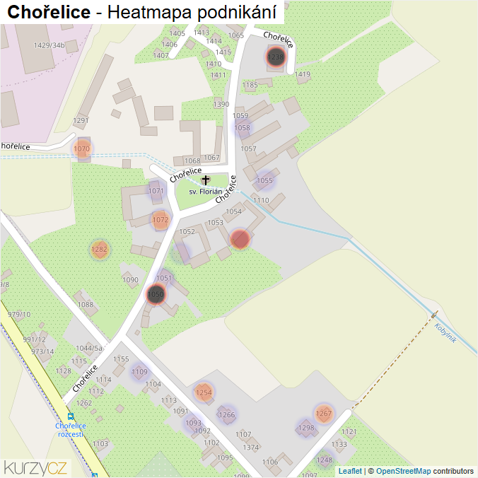 Mapa Chořelice - Firmy v ulici.