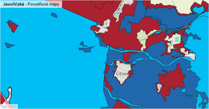 Javoříčská - záplavové mapy stoleté vody