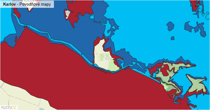 Karlov - záplavové mapy stoleté vody