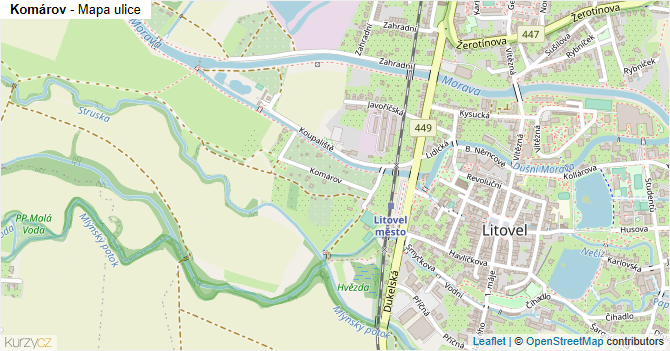 Komárov - mapa ulice