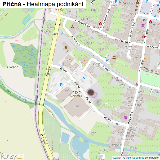 Mapa Příčná - Firmy v ulici.