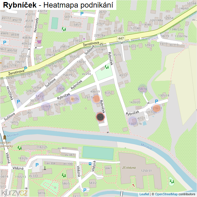 Mapa Rybníček - Firmy v ulici.