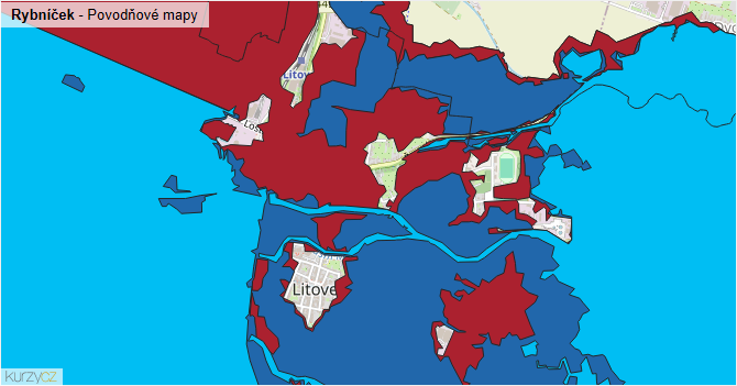 Rybníček - záplavové mapy stoleté vody