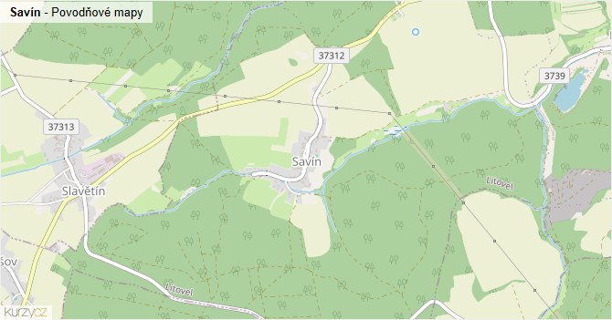 Savín - záplavové mapy stoleté vody