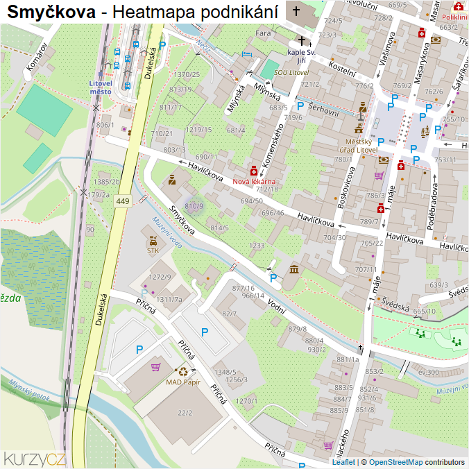 Mapa Smyčkova - Firmy v ulici.