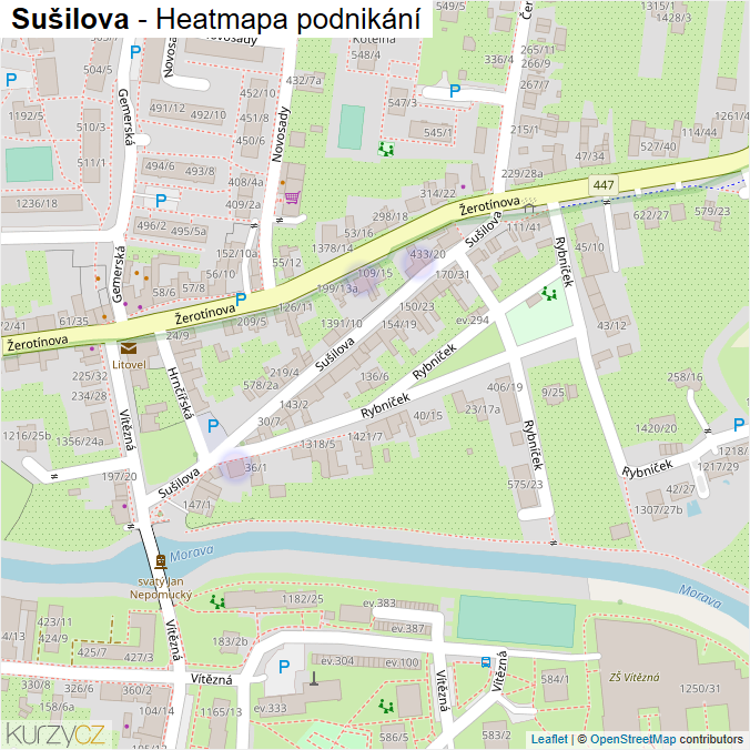Mapa Sušilova - Firmy v ulici.