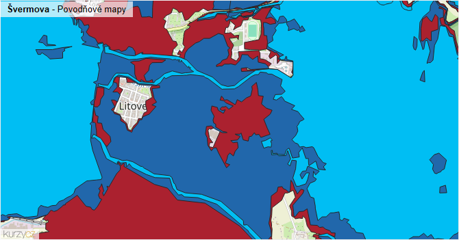 Švermova - záplavové mapy stoleté vody