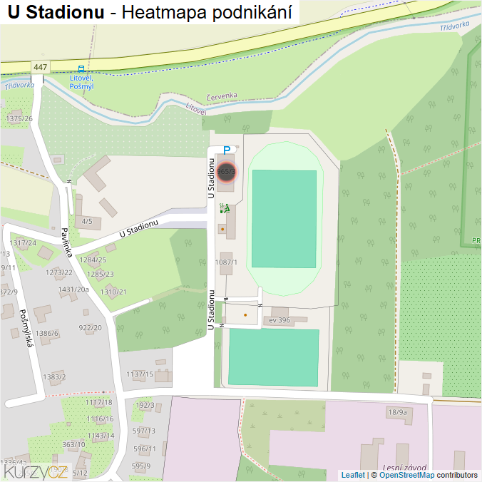 Mapa U Stadionu - Firmy v ulici.