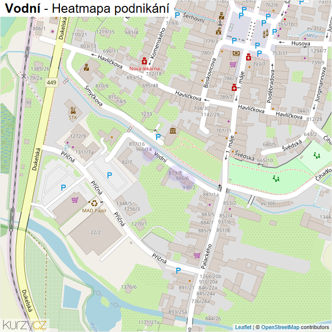 Mapa Vodní - Firmy v ulici.