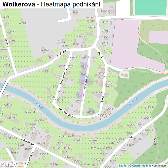 Mapa Wolkerova - Firmy v ulici.