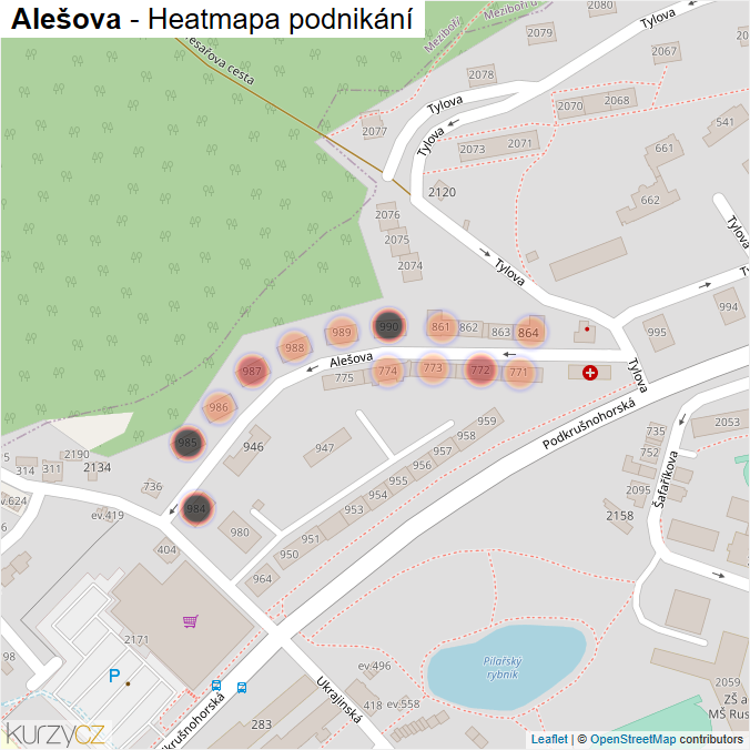 Mapa Alešova - Firmy v ulici.