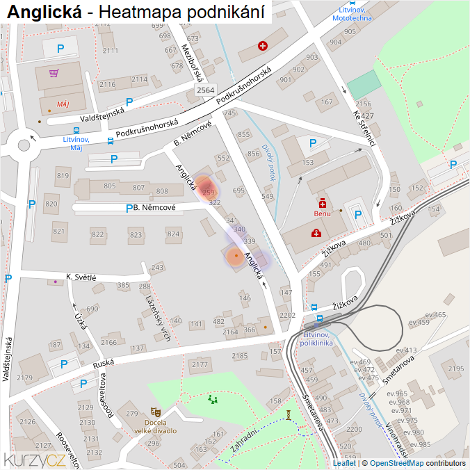 Mapa Anglická - Firmy v ulici.