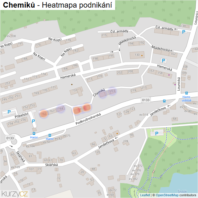 Mapa Chemiků - Firmy v ulici.