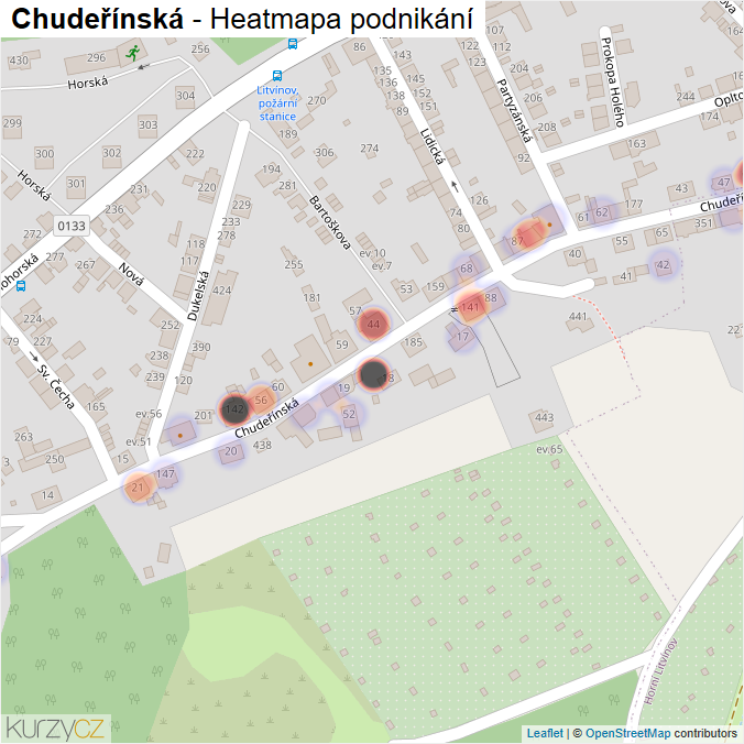 Mapa Chudeřínská - Firmy v ulici.