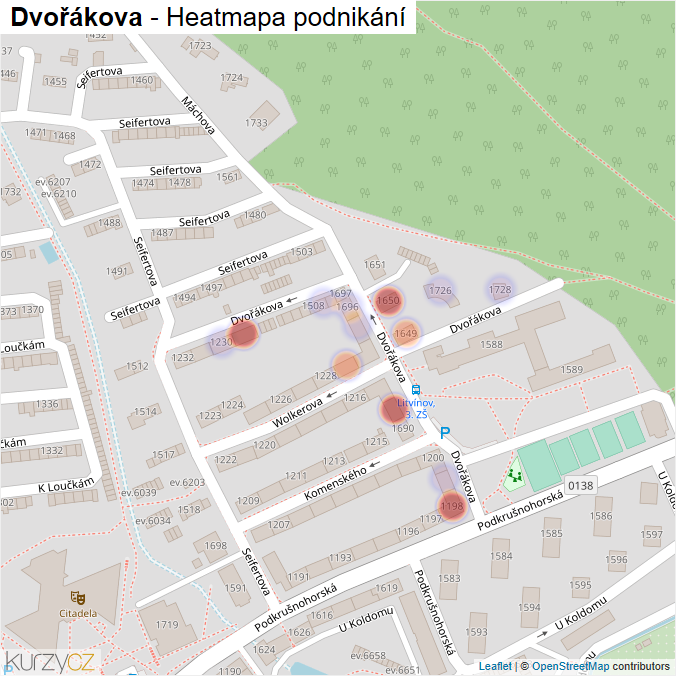 Mapa Dvořákova - Firmy v ulici.