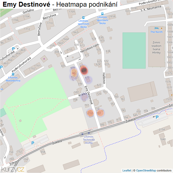 Mapa Emy Destinové - Firmy v ulici.
