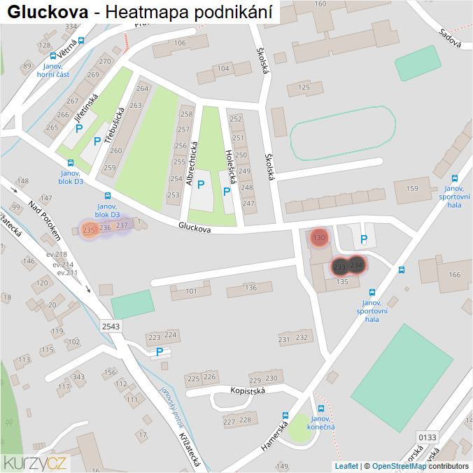 Mapa Gluckova - Firmy v ulici.