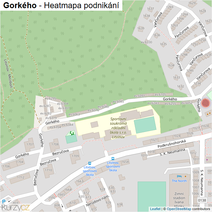Mapa Gorkého - Firmy v ulici.