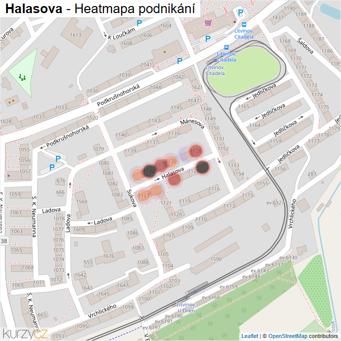 Mapa Halasova - Firmy v ulici.