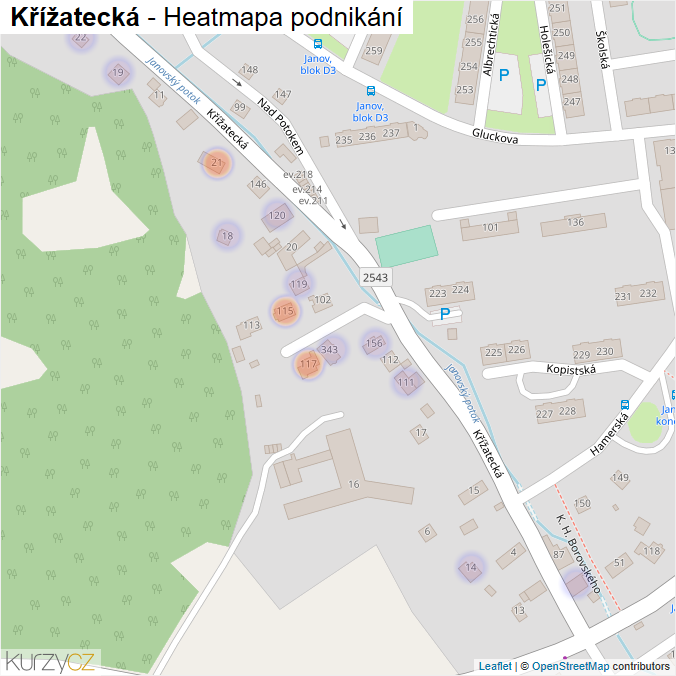 Mapa Křížatecká - Firmy v ulici.